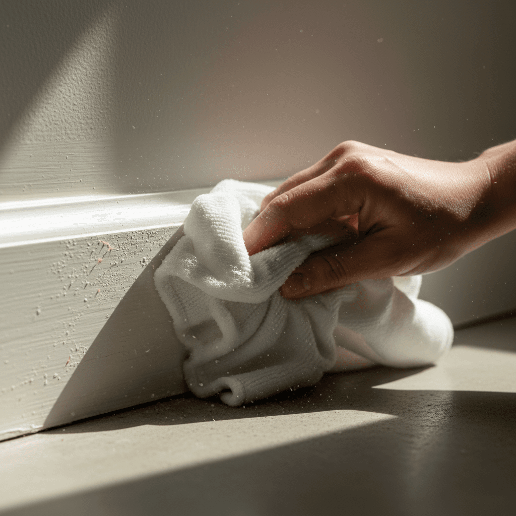 Close-up of detailed cleaning work