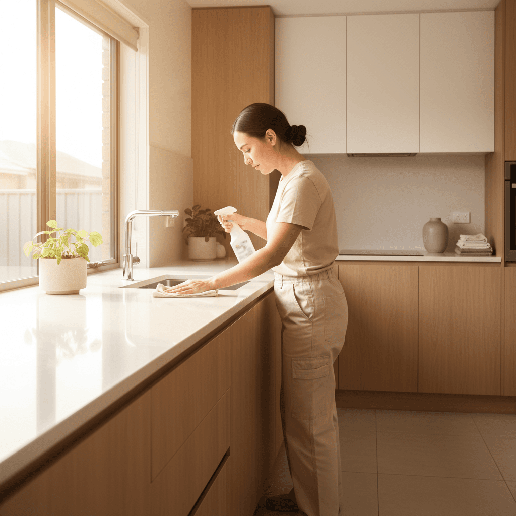 Kitchen cleaning in progress, showing meticulous attention to detail
