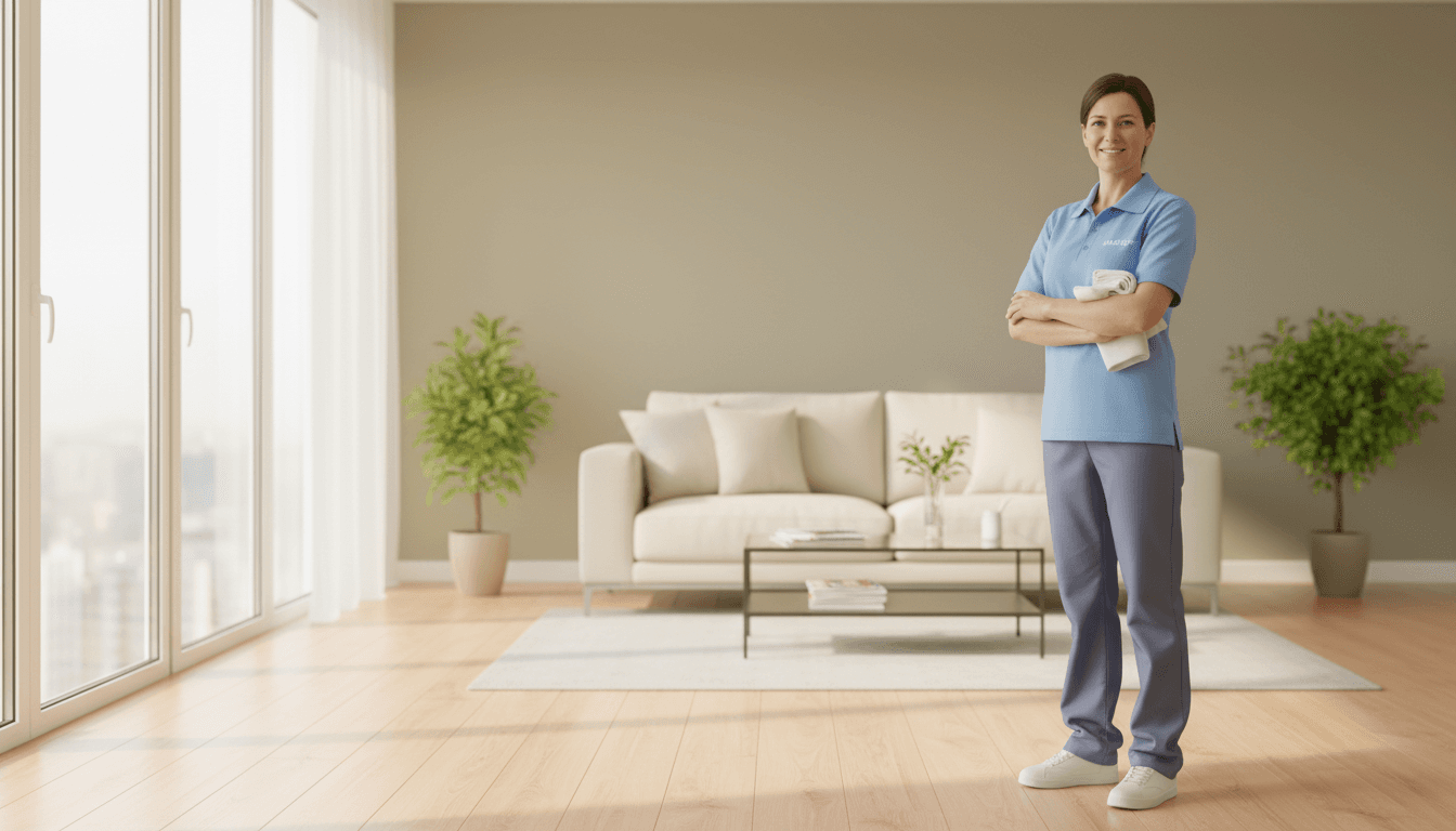 Bruce, owner of Xinyue Cleaning, in a professionally cleaned residential space